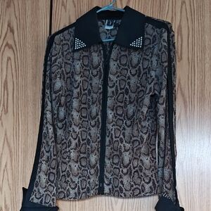 Stylish Snake Print Blouse with Black Accents